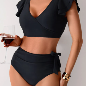 SW-007 V-Neck-Ruffle-Shoulder-Two-Pieces-Swimsuit